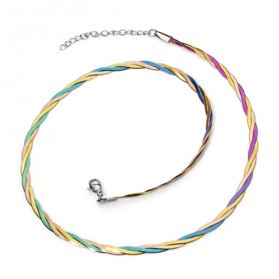 Picture of 1 Piece Vacuum Plating 304 Stainless Steel Weave Braided Snake Chain Necklace For DIY Jewelry Making Multicolor 45cm(17.7") long, Chain Size: 4mm