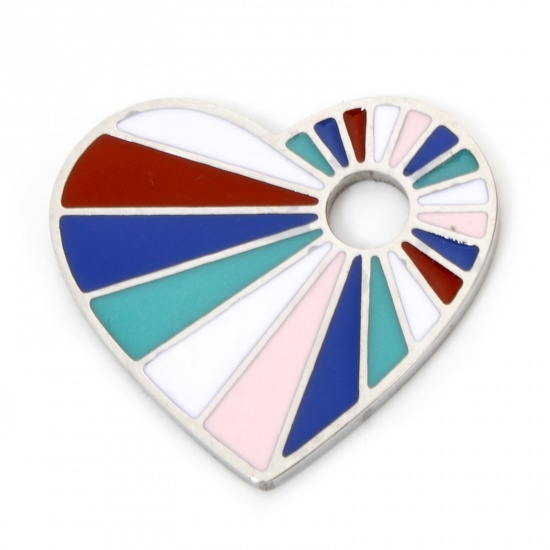 Immagine di 2 Pz Ecologico 304 Acciaio Inossidabile San Valentino Ciondoli Cuore Tono Argento Multicolore Smalto 20mm x 18mm