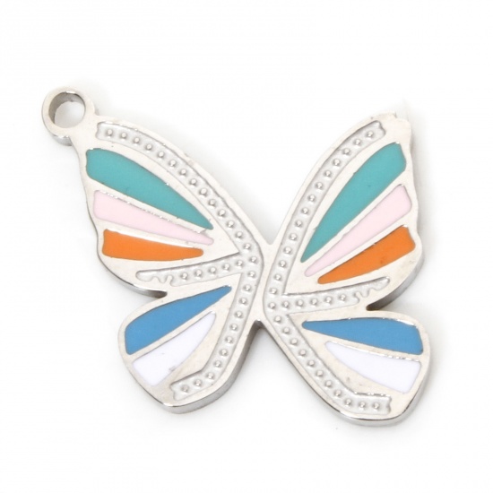 Immagine di 2 Pz Ecologico 304 Acciaio Inossidabile Insetto Ciondoli Farfalla Tono Argento Multicolore Smalto 20.5mm x 16mm