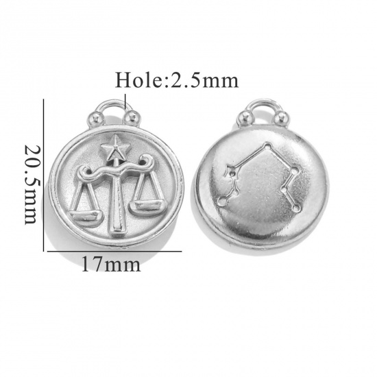 Image de 5 Pcs Breloques en 304 Acier Inoxydable Rond Argent Mat Constellation Balance 20.5mm x 17mm