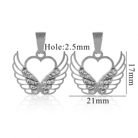 1 個 304ステンレス鋼 チャーム ペンダント 翼 シルバートーン 透かし 24mm x 21mm、 の画像