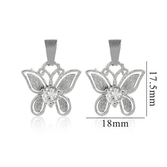 1 個 304ステンレス鋼 チャーム ペンダント 蝶 シルバートーン 透かし 24mm x 18mm、 の画像