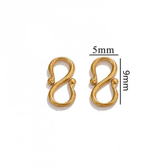 Immagine di 5 Pz Placcatura Sottovuoto 304 Acciaio Inossidabile Connettori Fermaglio Forma di S Placcato Oro 18K 9mm x 5mm