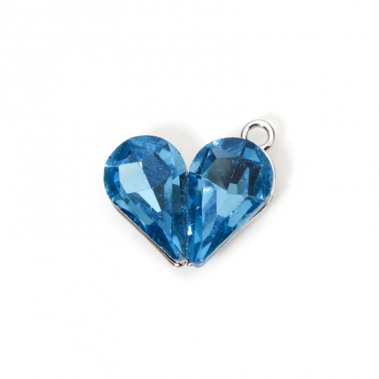 Immagine di 2 Pz Ottone San Valentino Ciondoli Cuore Platino Placcato Blu Cubic Zirconiae 16mm x 15mm