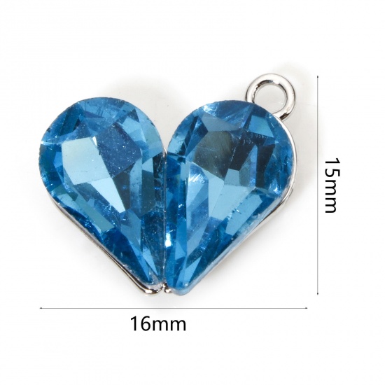 Immagine di 2 Pz Ottone San Valentino Ciondoli Cuore Platino Placcato Blu Cubic Zirconiae 16mm x 15mm