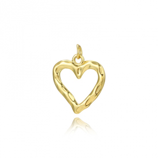 Picture of 2 PCs Brass Valentine's Day Charms 18K Gold Plated Heart 22mm x 18mm