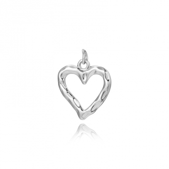 Picture of 2 PCs Brass Valentine's Day Charms Platinum Plated Heart 22mm x 18mm