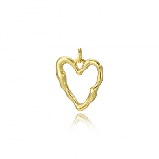 Picture of 2 PCs Brass Valentine's Day Charms 18K Gold Plated Heart 20mm x 15mm