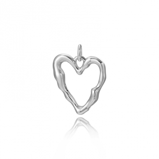 Picture of 2 PCs Brass Valentine's Day Charms Platinum Plated Heart 20mm x 15mm