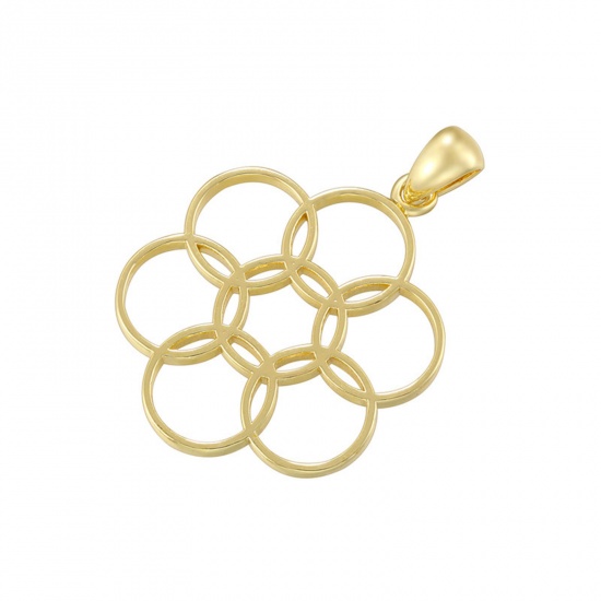 Picture of 1 Piece Brass Pendants 18K Gold Plated Flower Of Life Hollow 4cm x 3cm