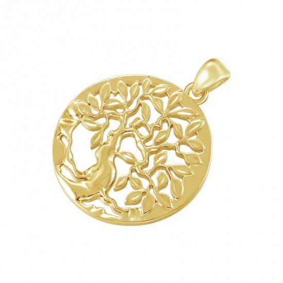 Picture of 1 Piece Brass Pendants 18K Gold Plated Tree of Life Hollow 4cm x 3cm