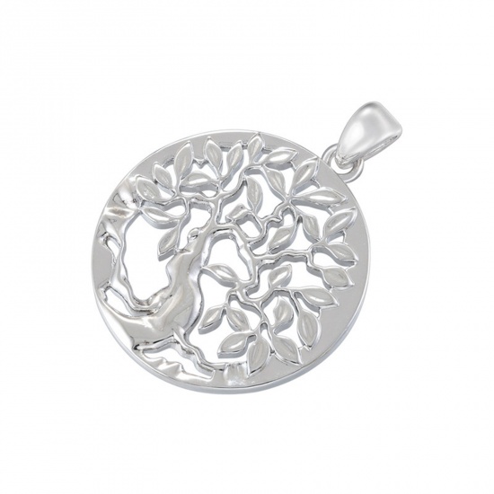 Picture of 1 Piece Brass Pendants Platinum Plated Tree of Life Hollow 4cm x 3cm