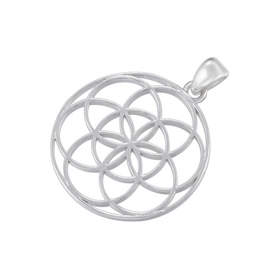 Picture of 1 Piece Brass Pendants Platinum Plated Flower Of Life Hollow 4cm x 3cm