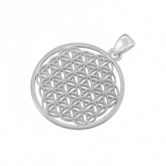 Picture of 1 Piece Brass Pendants Platinum Plated Flower Of Life Hollow 4cm x 3cm