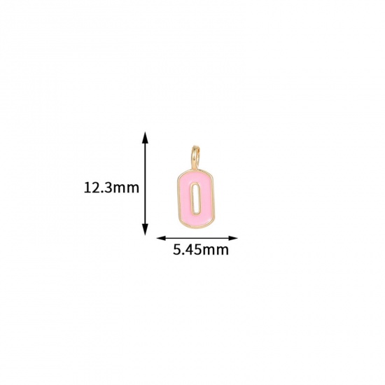 Immagine di 5 Pz Ottone Ciondoli Lettera Maiuscola Placcato Oro 14K Rosa Lettere " O " Smalto 12.3mm x 5.5mm