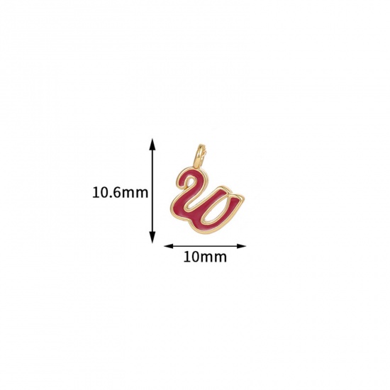 Immagine di 5 Pz Ottone Ciondoli Lettera Maiuscola Placcato Oro 14K Colore del Caffè Lettere " W " Smalto 10.6mm x 10mm