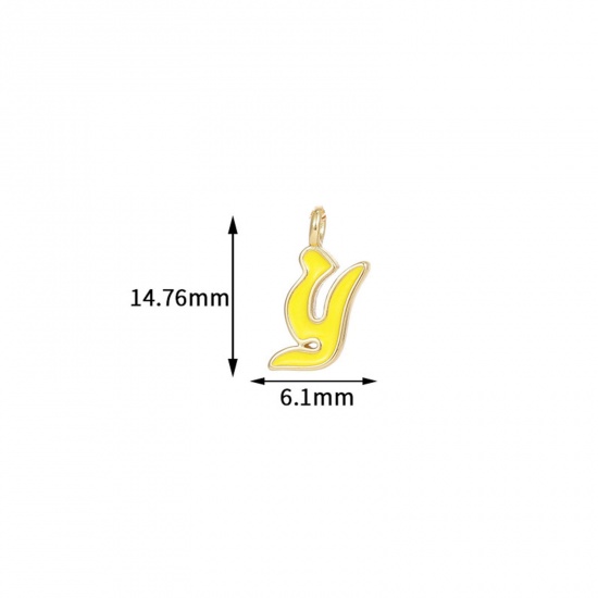 Immagine di 5 Pz Ottone Ciondoli Lettera Maiuscola Placcato Oro 14K Giallo Lettere " Y " Smalto 14.8mm x 6.1mm