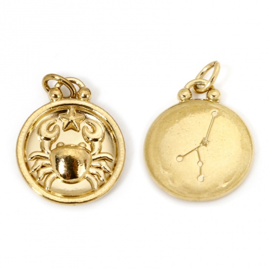 Bild von 2 Stück Vakuumbeschichtung 304 Edelstahl Retro Charms Rund Vergoldet Sternbild Krebs 21mm x 17mm