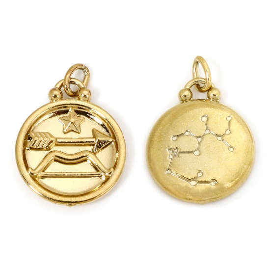 Bild von 2 Stück Vakuumbeschichtung 304 Edelstahl Retro Charms Rund Vergoldet Sternbild Schütze 21mm x 17mm