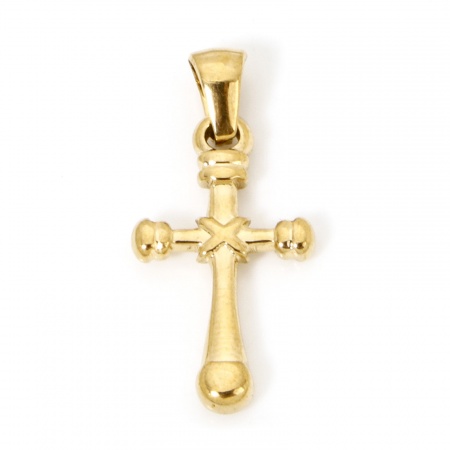 Picture of 1 Piece Vacuum Plating 304 Stainless Steel Religious Charm Pendant Gold Plated Cross 28mm x 13.5mm