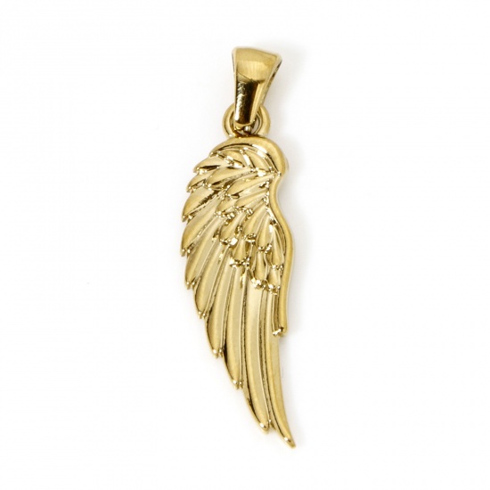 Picture of 1 Piece Vacuum Plating 304 Stainless Steel Stylish Pendants Gold Plated Wing 35mm x 9.5mm