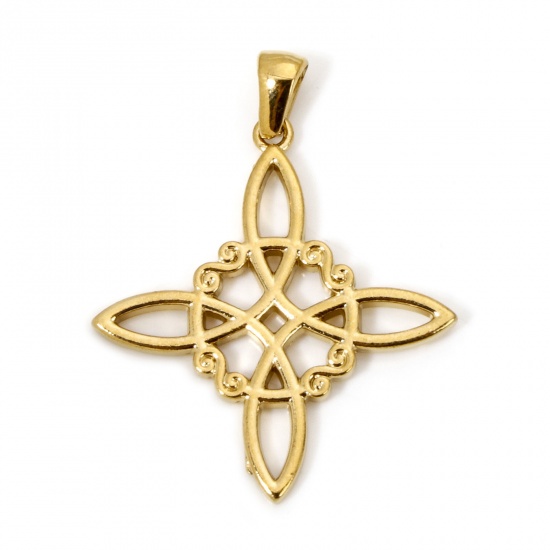 Picture of 1 Piece Vacuum Plating 304 Stainless Steel Ethnic Pendants Gold Plated Celtic Knot 38mm x 30.5mm