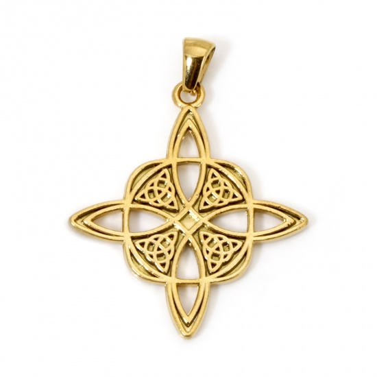 Picture of 1 Piece Vacuum Plating 304 Stainless Steel Ethnic Pendants Gold Plated Celtic Knot 39mm x 30.5mm