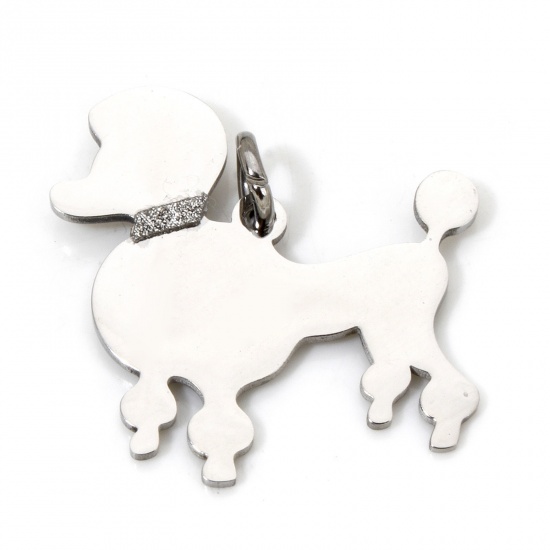 Picture of 1 Piece 304 Stainless Steel Blank Stamping Tags Charms Dog Animal Silver Tone With Jump Ring 25mm x 25mm