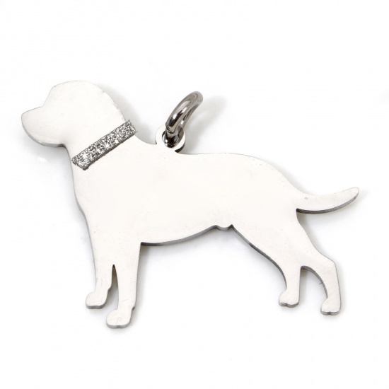 Picture of 1 Piece 304 Stainless Steel Blank Stamping Tags Charms Dog Animal Silver Tone With Jump Ring 3.2cm x 2.5cm