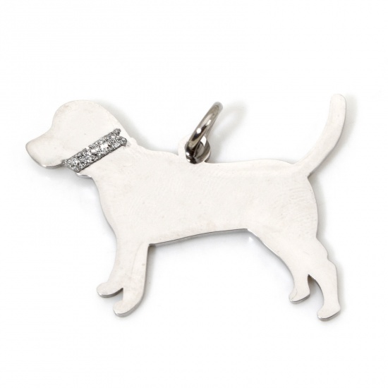 Picture of 1 Piece 304 Stainless Steel Blank Stamping Tags Charms Dog Animal Silver Tone With Jump Ring 3cm x 2.2cm