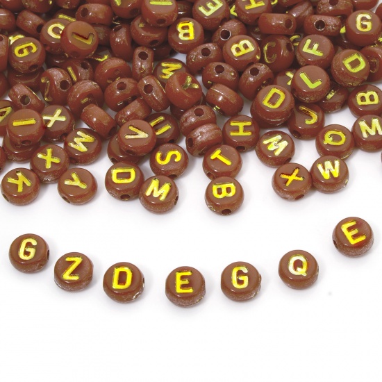 Picture of 500 PCs Acrylic Beads For DIY Jewelry Making Red Round At Random Mixed Message " A-Z " Enamel About 7mm Dia., Hole: Approx 1.5mm