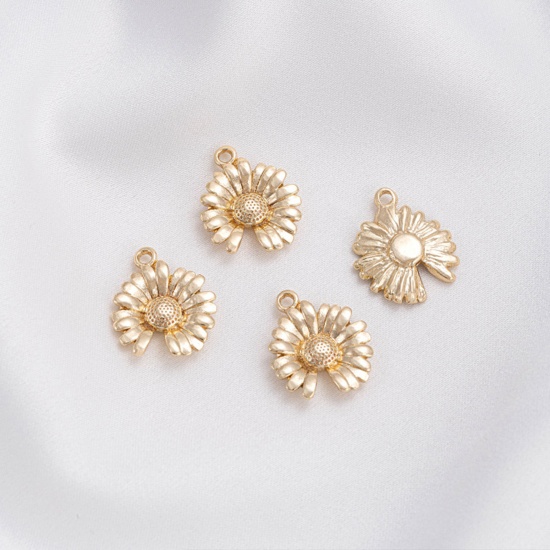 Picture of 2 PCs Eco-friendly Brass Charms 14K Real Gold Plated Daisy Flower 13mm Dia.