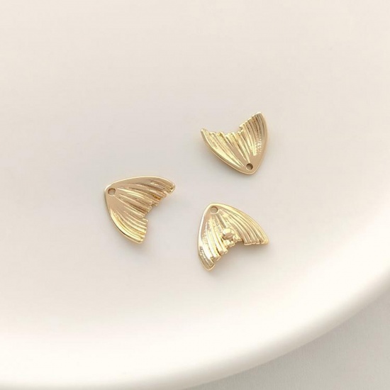 Picture of 2 PCs Eco-friendly Brass Ocean Jewelry Charms 14K Real Gold Plated Fishtail Enamel 11mm x 9mm