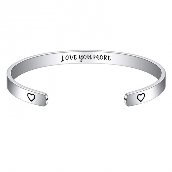 Bild von 1 Stück 304 Edelstahl Positive Zitate Energie Offen Manschette Armreife Armband Silberfarbe Englisch Vokabeln 7cm x 5cm