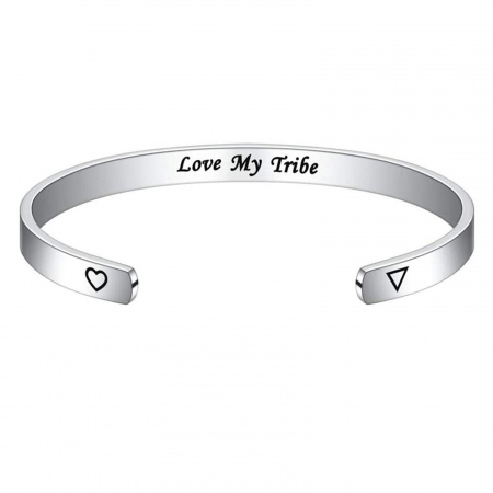 Picture of Wholesale English Vocabulary 304 Stainless Steel Open Cuff Bangles Bracelets, Silver Tone Women's Positive Quotes Energy Gift Jewelry Supply, 7cm Dia., 1 Piece