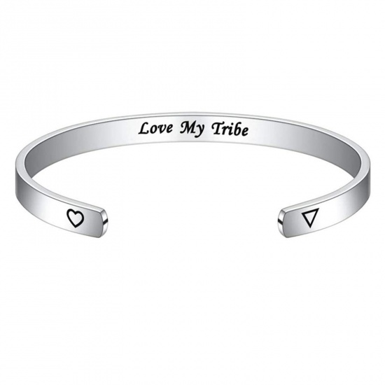 Bild von 1 Stück 304 Edelstahl Positive Zitate Energie Offen Manschette Armreife Armband Silberfarbe Englisch Vokabeln 7cm x 5cm