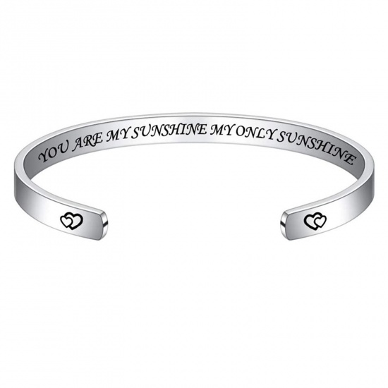 Bild von 1 Stück 304 Edelstahl Positive Zitate Energie Offen Manschette Armreife Armband Silberfarbe Englisch Vokabeln 7cm x 5cm
