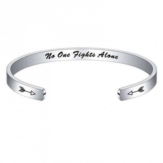 Bild von 1 Stück 304 Edelstahl Positive Zitate Energie Offen Manschette Armreife Armband Silberfarbe Englisch Vokabeln 7cm x 5cm