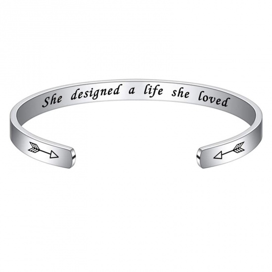 Bild von 1 Stück 304 Edelstahl Positive Zitate Energie Offen Manschette Armreife Armband Silberfarbe Englisch Vokabeln 7cm x 5cm