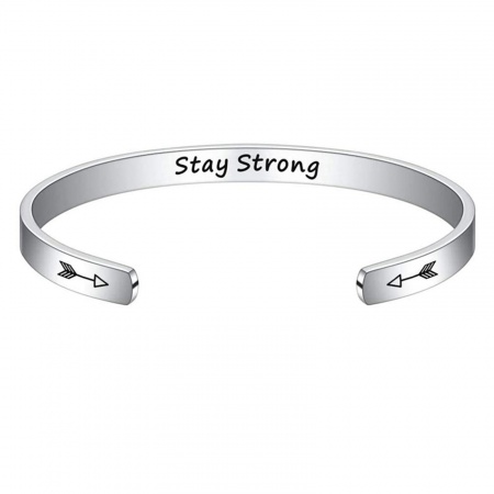 Picture of 304 Stainless Steel Positive Quotes Energy Open Cuff Bangles Bracelets Silver Tone English Vocabulary 7cm x 5cm