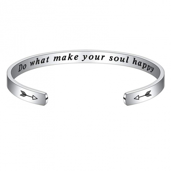 Bild von 1 Stück 304 Edelstahl Positive Zitate Energie Offen Manschette Armreife Armband Silberfarbe Englisch Vokabeln 7cm x 5cm