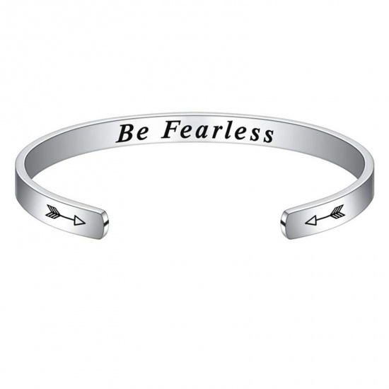 Bild von 1 Stück 304 Edelstahl Positive Zitate Energie Offen Manschette Armreife Armband Silberfarbe Englisch Vokabeln 7cm x 5cm