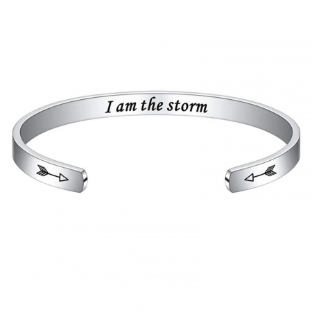 Picture of Wholesale English Vocabulary 304 Stainless Steel Open Cuff Bangles Bracelets, Silver Tone Women's Positive Quotes Energy Gift Jewelry Supply, 7cm Dia., 1 Piece