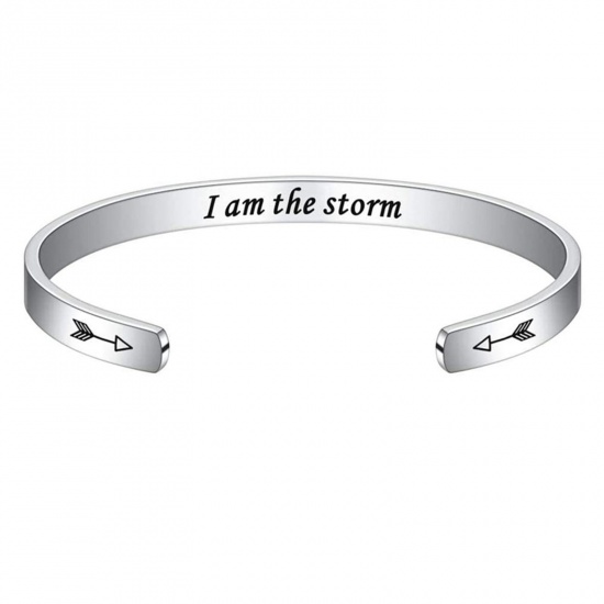 Bild von 1 Stück 304 Edelstahl Positive Zitate Energie Offen Manschette Armreife Armband Silberfarbe Englisch Vokabeln 7cm x 5cm