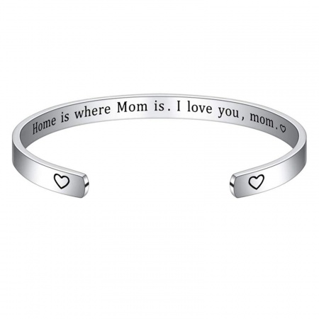 Picture of 304 Stainless Steel Positive Quotes Energy Open Cuff Bangles Bracelets Silver Tone English Vocabulary 7cm x 5cm