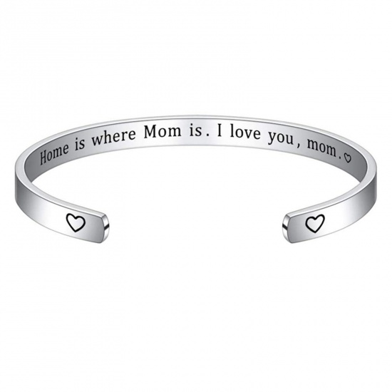 Bild von 1 Stück 304 Edelstahl Positive Zitate Energie Offen Manschette Armreife Armband Silberfarbe Englisch Vokabeln 7cm x 5cm