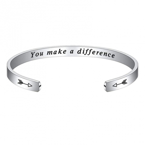 Bild von 1 Stück 304 Edelstahl Positive Zitate Energie Offen Manschette Armreife Armband Silberfarbe Englisch Vokabeln 7cm x 5cm