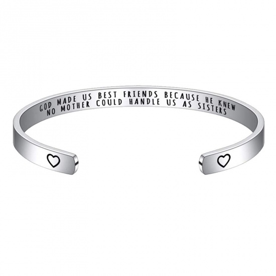 Bild von 1 Stück 304 Edelstahl Positive Zitate Energie Offen Manschette Armreife Armband Silberfarbe Englisch Vokabeln 7cm x 5cm