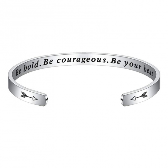 Bild von 1 Stück 304 Edelstahl Positive Zitate Energie Offen Manschette Armreife Armband Silberfarbe Englisch Vokabeln 7cm x 5cm