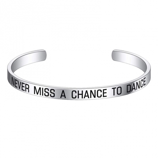 Bild von 1 Stück 304 Edelstahl Positive Zitate Energie Offen Manschette Armreife Armband Silberfarbe Englisch Vokabeln 7cm x 5cm